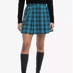 Hot Topic Plaid Pleated Mini Skirt Womens M Teal Punk Goth